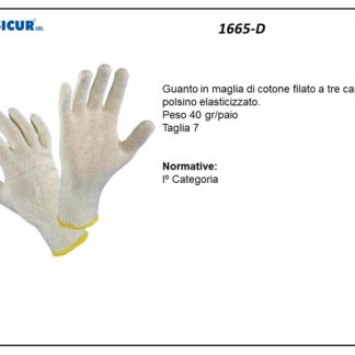 1665-D - (Quantità per Confezione: 12 PA) - Guanto cotone tre fili donna