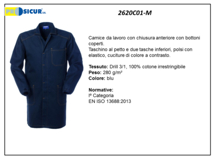 2620C01-M - Camice 100%cotone irrestring. cuciture a contrasto blu