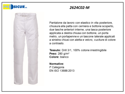 2624C02-M - Pantalone 100%cotone irrestr. cuciture a contrasto bianco