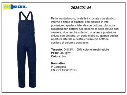 2626C01-M - Pettorina 100% cotone irrestr.cuciture a contrasto blu