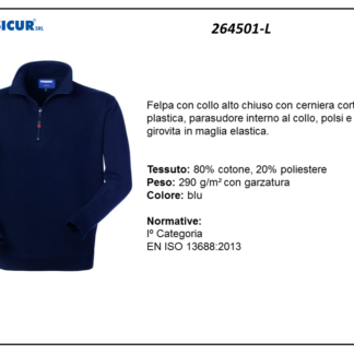 264501-L - Felpa 20% pes 80% cotone mezzazip blu