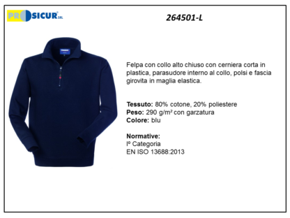 264501-L - Felpa 20% pes 80% cotone mezzazip blu