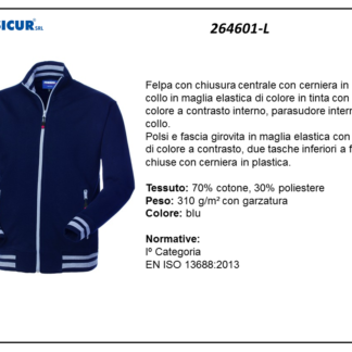 264601-L - Felpa 70%cotone 30%pes insertia contrasto zip lunga blu