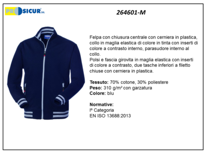 264601-M - Felpa 70%cotone 30%pes insertia contrasto zip lunga blu