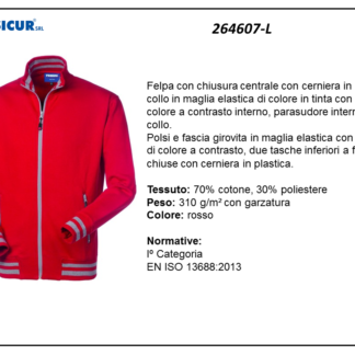 264607-L - Felpa 70%cotone 30%pes insertia contrasto zip lunga rosso