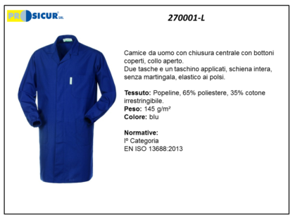 270001-L - Camice 65%poliestere 35%cotonec/bottoni coperti blu