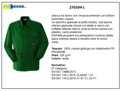 276504-L - Giacca 100% cotone ignifugo cuciture a constrasto