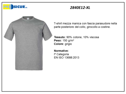 2840E12-XL - (Quantità per Confezione: 2 PZ) - T-shirt girocollo 100% cotone grigio