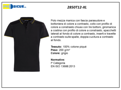 2850T12-XL - Polo 100% cotone pique m/c inserti a contrasto grigio