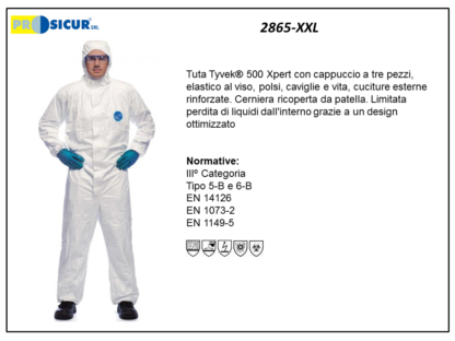 2865-XXL - (Quantità per Confezione: 5 PZ) - Tuta tyvek classic xpert cat.iii tipo 5 6