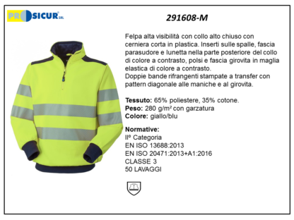 291608-M - Felpa av 35%cotone 65%pes collo alto mezza zip giallo