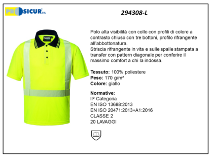 294308-L - Polo av 100% poliestere collo a contrasto giallo