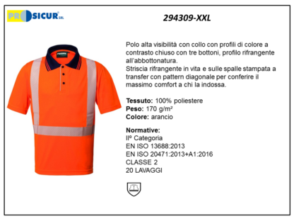 294309-XXL - Polo av 100% poliestere collo a contrasto arancio