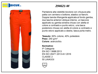 294621-M - Pantalone av 60%cotone 40%pes tasch.portametro arancio/blu