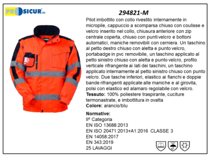 294821-M - Pilot imbottito 100%poliesteremaniche staccabili arancio/blu