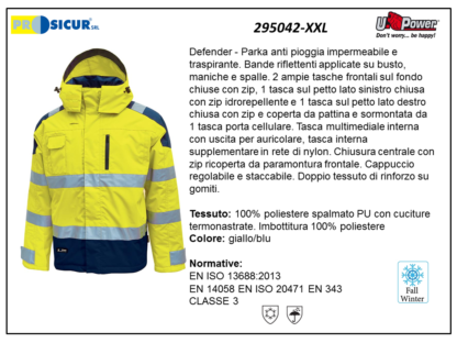 295042-XXL - Parka av 100% pes spalmato pu imbott.100% pes giallo/blu