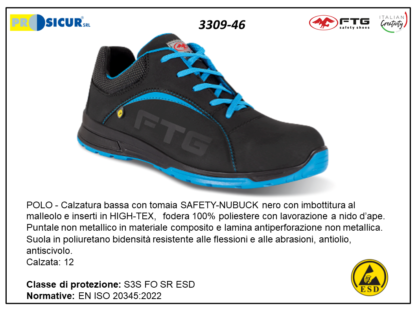 3309-46 - Calz.bassa nubuk c/inserti higtex s3s fo sr esd