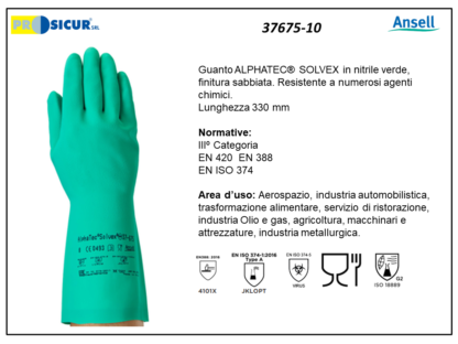 37675-10 - (Quantità per Confezione: 12 PA) - Guanto alphatec solvex nitrilel 330 mm