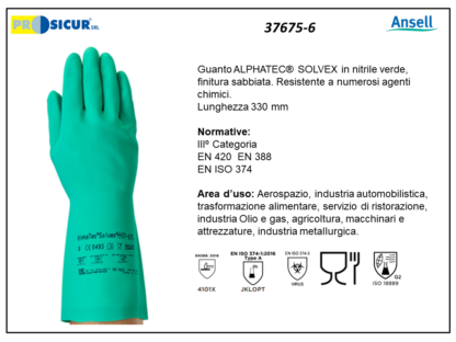 37675-6 - (Quantità per Confezione: 12 PA) - Guanto alphatec solvex nitrilel 330 mm