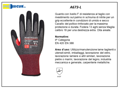 A673-L - (Quantità per Confezione: 12 PA) - Guanto cs cut f18 nitrile resistenza taglio f tg 9