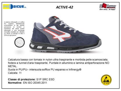 ACTIVE-42 - Calz.bassa pelle scamosciata punt.alluminio s1p src esd