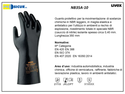 NB35A-10 - (Quantità per Confezione: 80 PA) - Guanto in cot.interamente riv.in nbr isolante l 350 mm