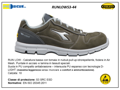 RUNLOWS3-44 - Calz.bassa nubuck idror. punt acciaio lam/tessuto s3 src esd