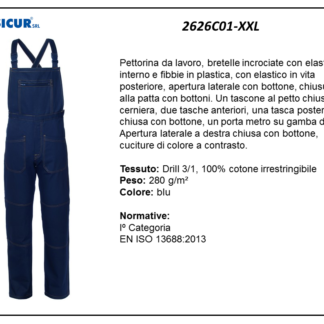 Pettorina 100% cotone irrestr.cuciture a contrasto blu