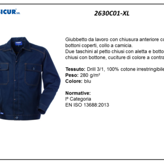 Giubbetto 100%cotone irrestr. cuciture a contrasto blu