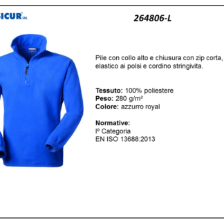 264806-L - Pile 100% poliestere collo alto zip corta royal