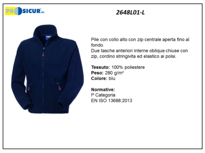 Pile 100% poliestere collo alto zip lunga blu