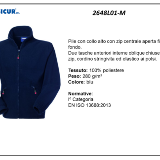 Pile 100% poliestere collo alto zip lunga blu