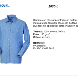 Camicia 100% cotone oxford manica lunga 2 taschini