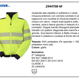 Giacca av softshell 94%pes 6% spandex giallo