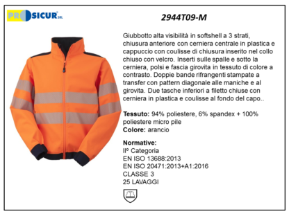 Giacca av softshell 94%pes 6% spandex arancio