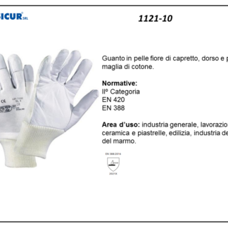 1121-10 - (Quantità per Confezione: 12 PA) - Guanto pelle fiore capretto dorso in cotone