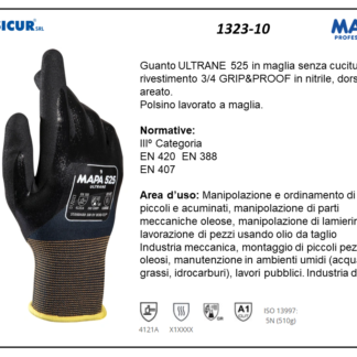 1323-10 - (Quantità per Confezione: 96 PA) - 525 guanto ultrane grip&proof nitrile dorso 3/4 polso maglia