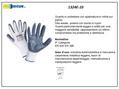 1324E-10 - (Quantità per Confezione: 12 PA) - Guanto in pes spalmato nitriledorso areato