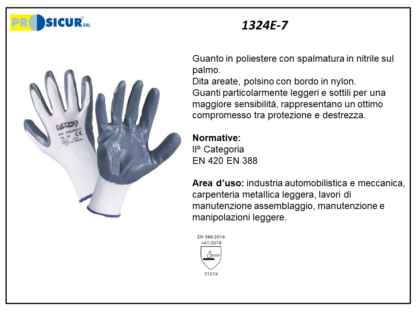 1324E-7 - (Quantità per Confezione: 12 PA) - Guanto in pes spalmato nitriledorso areato