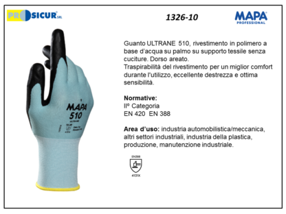 1326-10 - (Quantità per Confezione: 12 PA) - 510 guanto ultrane riv.polim. acqua dorso areato p/maglia