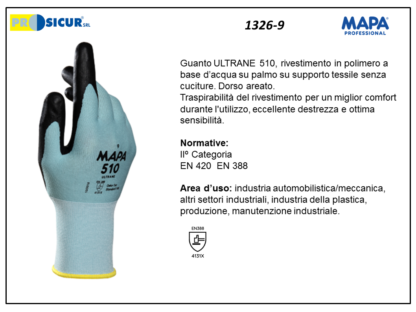 1326-9 - (Quantità per Confezione: 12 PA) - 510 guanto ultrane riv.polim. acqua dorso areato p/maglia