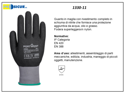 1330-11 - (Quantità per Confezione: 12 PA) - Guanto nylon/elastan rivestitointeramente schiuma nitrile