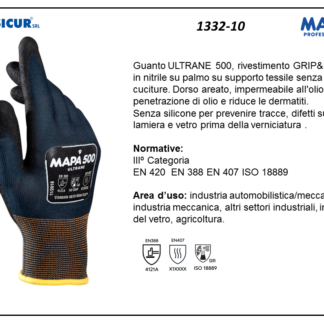 1332-10 - (Quantità per Confezione: 12 PA) - 500 guanto ultrane grip&proof dorso areato p/maglia