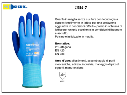 1334-7 - (Quantità per Confezione: 12 PA) - Guanto nylon doppio rivestim. schiuma di lattice