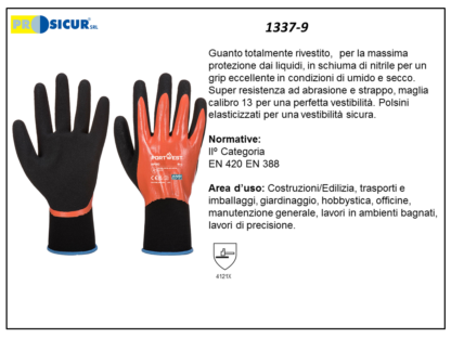 1337-9 - (Quantità per Confezione: 12 PA) - Guanto interamente riv.nitriledoppio strato fodera in nylon