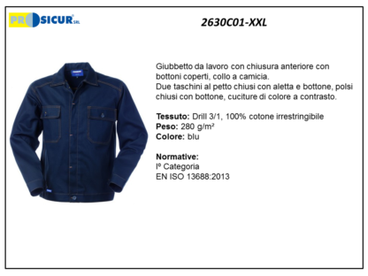 2630C01-XXL - Giubbetto 100%cotone irrestr. cuciture a contrasto blu