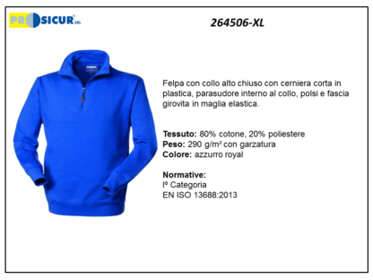 264506-XL - Felpa 20% pes 80% cotone mezzazip royal