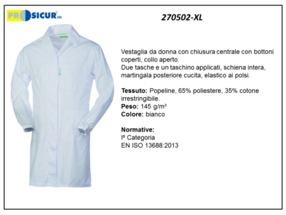 270502-XL - Vestaglia 65%poliest.35%cotonec/bottoni coperti bianco