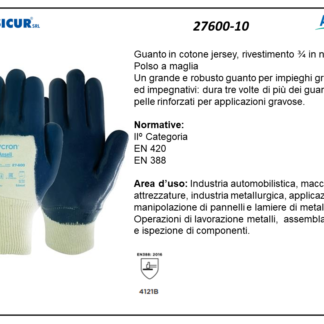 27600-10 - (Quantità per Confezione: 12 PA) - Guanto hycron fod.cotone riv. 3/4 nitrile dorso areato