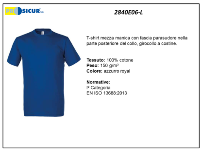 2840E06-L - (Quantità per Confezione: 2 PZ) - T-shirt girocollo 100% cotone royal